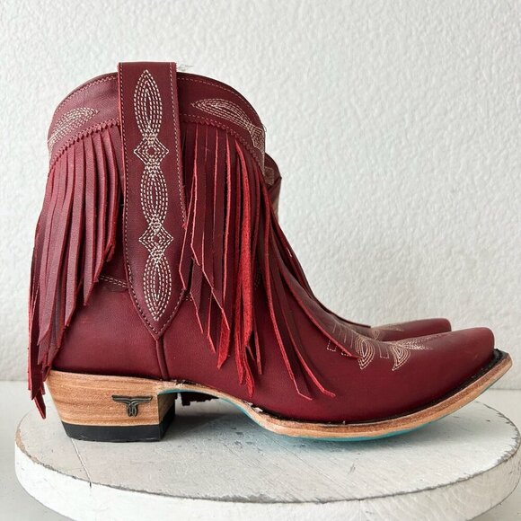 Lane SENITA FALLS Womens Cowboy Bootie 8 Red Fringe Western Short Cowgirl Boots - Picture 2 of 11